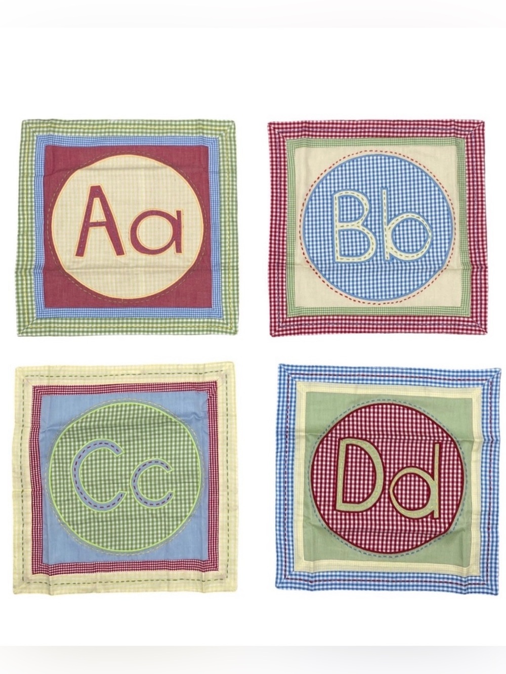 NEW Pottery Barn Kids Gingham Checked A B C D Placemats Wall Hangings Square